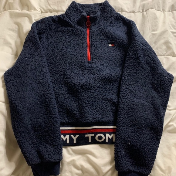 tommy jeans teddy half zip hoodie